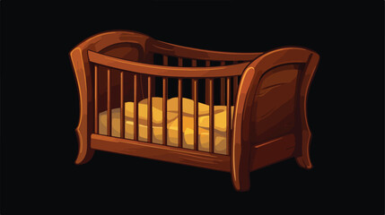 Classic wooden baby crib isolated vector on black b - obrazy, fototapety, plakaty