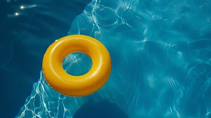 Generative AI : Yellow pool float, ring floating in a refreshing blue swimming pool