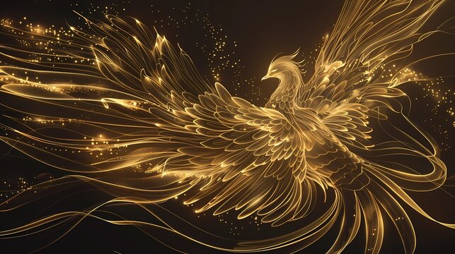 Traditional golden lines Phoenix illustration poster background