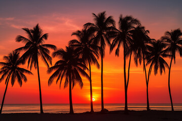 Obraz premium sunset palm trees on the beach