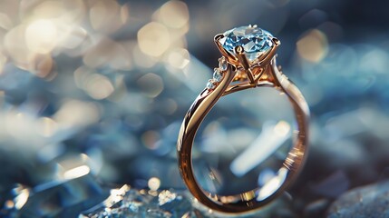 Generative AI : Luxuriously designed wedding ring made of aquamarine and gold