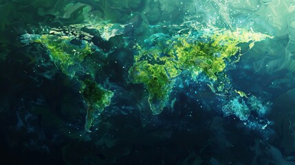 Revolutionary world map concept, with abstract blue and green hues, symbolizing a new era for earth - obrazy, fototapety, plakaty