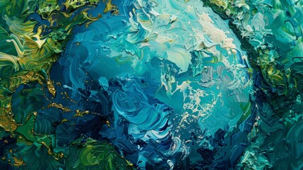 Modern abstract world, a blend of cool blues and vibrant greens, reflecting a fresh perspective on earth