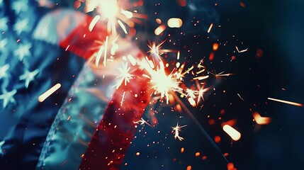 Generative AI : fourth of july concept with sparkler and usa flag