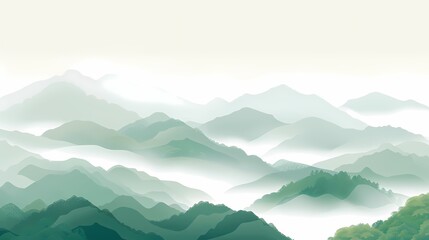 Digital white and green minimalist mountains and rivers illustration abstract graphic poster web page PPT background