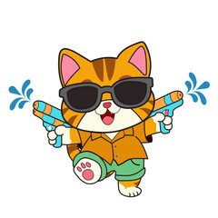 Four cats on Songkran Day in Thailand