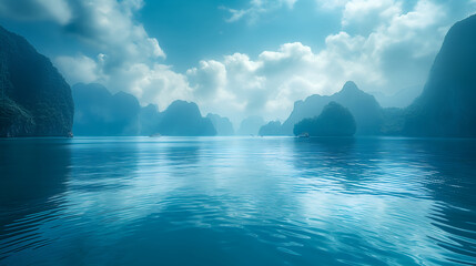 Ha Long Bay's Majesty: Emerald Waters Embrace Jagged Limestone Giants - obrazy, fototapety, plakaty