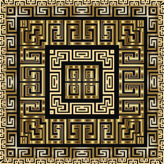 Beautiful gold chinese style square frames seamless pattern. Vector ornamental square borders, meanders background. Modern patterned design. Trendy ornate decorative ornaments. Endless grunge texture - 780995588