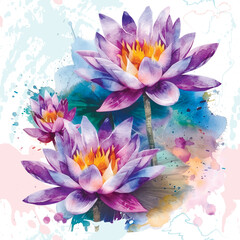 Watercolor beautiful tropical bloom lotus flowers seamless pattern. Dirty watercolor vector background. Hand drawn painted colorful flowers, leaves, spot, doodle lines, brush strokes. Endless texture - 780995723