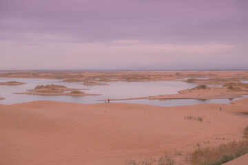 The river going through the desert in Wuhai, Inner Mongolia, China