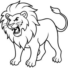 line art angry lion vector illustration