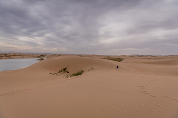 Fototapeta na wymiar Gobi desert and the river near Wuhai, Inner Mongolia, China