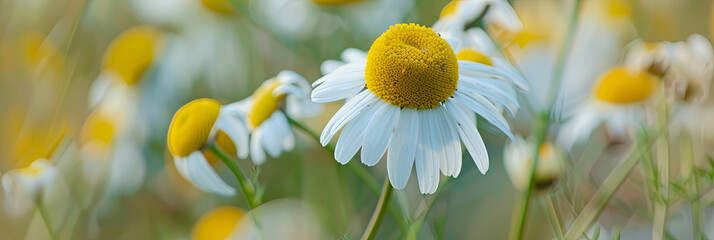 close up of the white and yellow chamomile flower, generative AI - obrazy, fototapety, plakaty