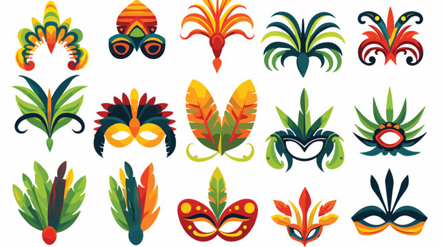 Collection of rio carnival icon vector 2d flat cart