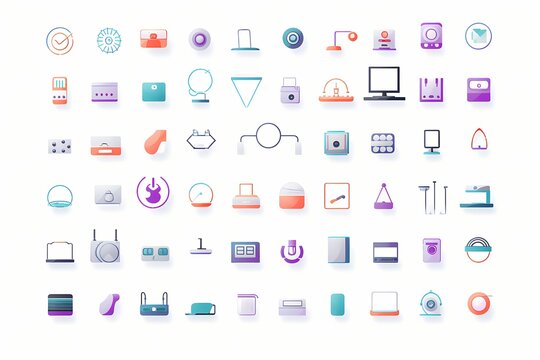 A collection of sleek, minimalistic vector icons representing various devices in vibrant colors on a white solid background
