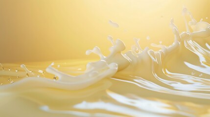 White milk waves poured in, Yellowish background,