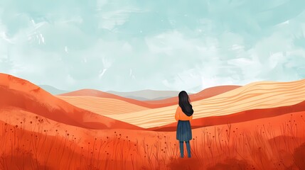 Field and girl illustration poster background
