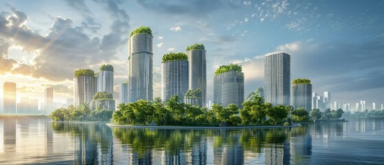 Naklejka premium Sustainable practices take root in a city modeled by ESG