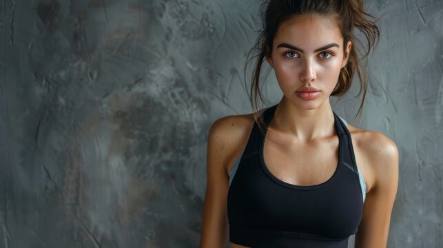 Woman in black sports bra poses for picture