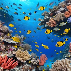  Dive into the depths of the ocean and illustrate a vibrant coral reef teeming with marine life.