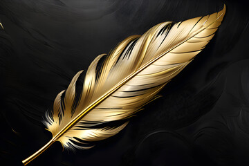 Golden Plumes on Black Beauty in Contrast, Luxurious Gold Plumage Elegance in Darkness, Radiant Gold Feathers Vibrant on Ebony, Enigmatic Charm Gold Feathers Amidst Darkness(Generative AI)