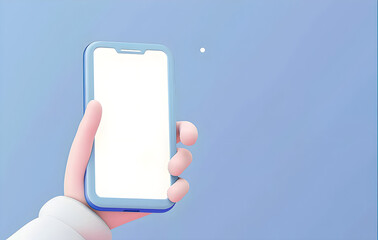 3D Cute Handheld Device with Blank White Phone Screen On Pastel Palette Background 