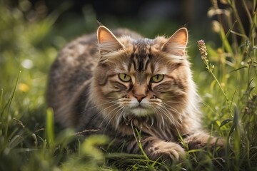 Naklejka na ściany i meble A cat siting in the grass