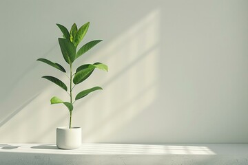 A green plant stands as a symbol of growth amidst the minimalist canvas of work