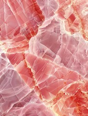 Vivid pink salt surface with deep red cracks - A striking image of a pink salt crystal surface, featuring deep red fissures and a range of tones from soft pink to bright red
