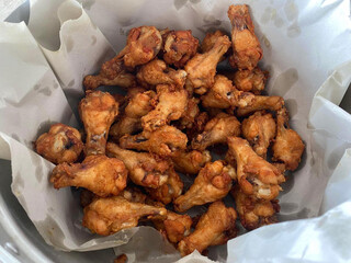 a closeup of delicious fried chicken wings