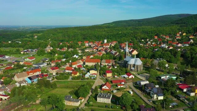 Landscape Houses Mountains Zloty Stok Kosciol Aerial View Poland