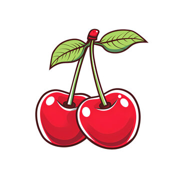 Cherry , simple line art with color, isolated, no background