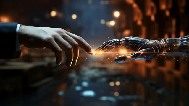 Hand of human and robot touching. Big data network connection. Artificial intelligence technology