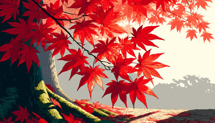 Concept of Kyoto in the autumn leaves. Vector illustration.