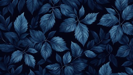 Dark blue pattern foliage pattern texture - obrazy, fototapety, plakaty