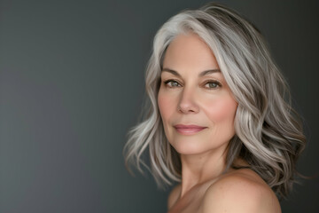 Portrait of a graceful senior woman with stylish gray hair and a warm smile