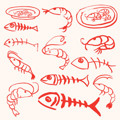 Shrimp and Fish Bone Outline Style.eps