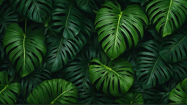Tropical leaves background Banner with green floral pattern