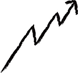 Hand painted arrow drawn with ink brush showing the growth, increase of sales
