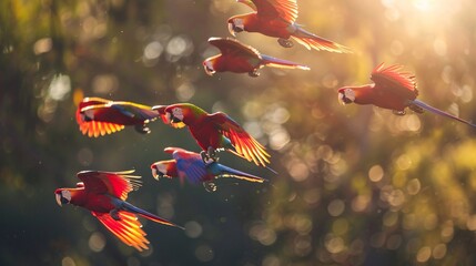 Australian parrots flying in the air - obrazy, fototapety, plakaty