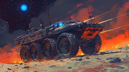 Tank in the war at night comic style - obrazy, fototapety, plakaty