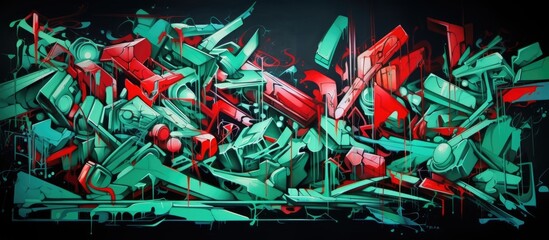 Vibrant graffiti showcasing a variety of green and red artistic pieces painted on a wall, adding color to the urban landscape