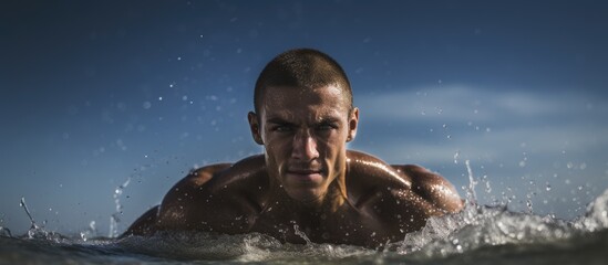 Enjoying the ocean, a man skillfully surfs on the water with his surfboard in an exhilarating display of agility.