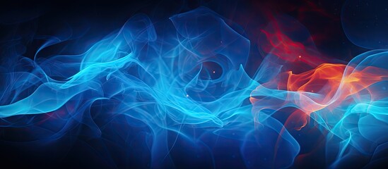 Swirling patterns of vivid blue and red smoke captured in a close-up view