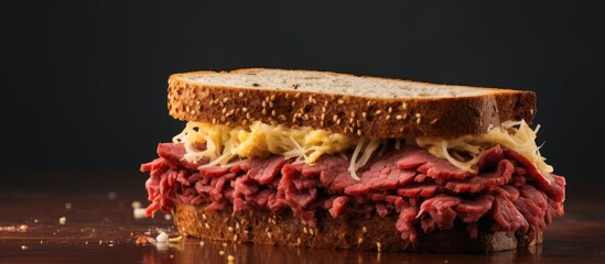 A tasty Corned Beef Reuben Sandwich made with flavorful corned beef, Swiss cheese, sauerkraut, and Russian dressing on rye bread