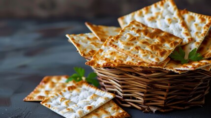 A basket overflowing with matzah (both whole and broken pieces) can be placed on the...