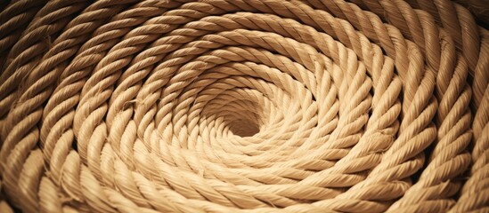 A rope intricately coiled within a basket, showcasing a spiral design. - obrazy, fototapety, plakaty