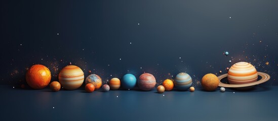 The solar system's alignment showing a row of planets in front with the sun and other planets in the distant background