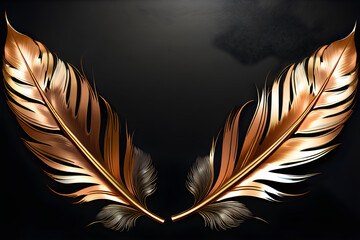 Copper Plumes on Black Beauty in Contrast, Elegant Copper Plumage Radiance in Darkness, Gleaming Copper Feathers Contrast on Ebony, Enigmatic Charm Copper Feathers Amidst Darkness(Generative AI)