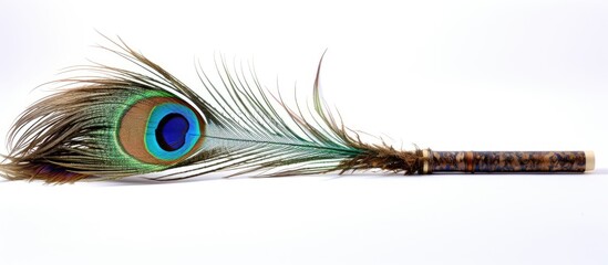 Obraz premium Feather balanced on a stick featuring a striking blue eye